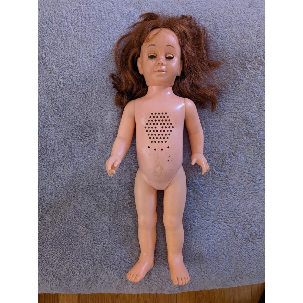 Vintage Mattel Chatty Cathy Doll Auburn Hair Blue Sleep Eyes Red Dress 19 Inches